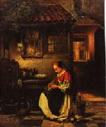 Henri Leys Woman Plucking a Chicken in a Courtyard Sweden oil painting artist